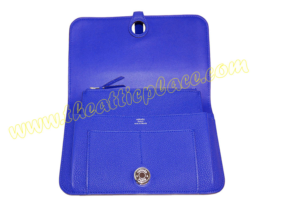 Hermes Dogon Duo Veau Togo Blue Electric T Stamp Wallet -35720