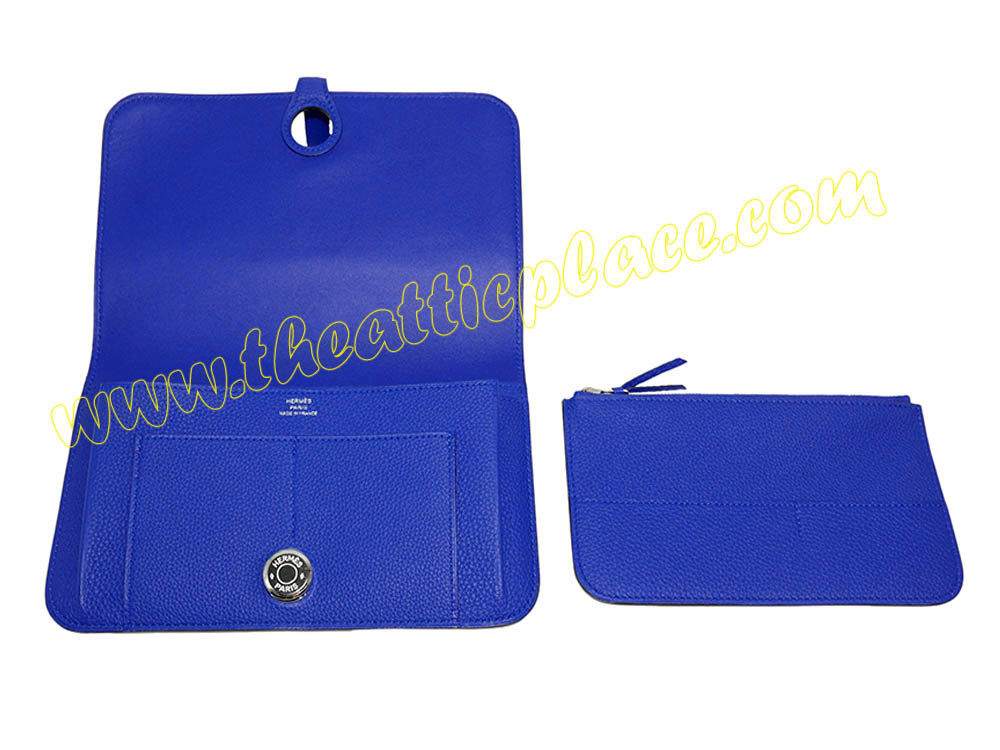Hermes Dogon Duo Veau Togo Blue Electric T Stamp Wallet -35721