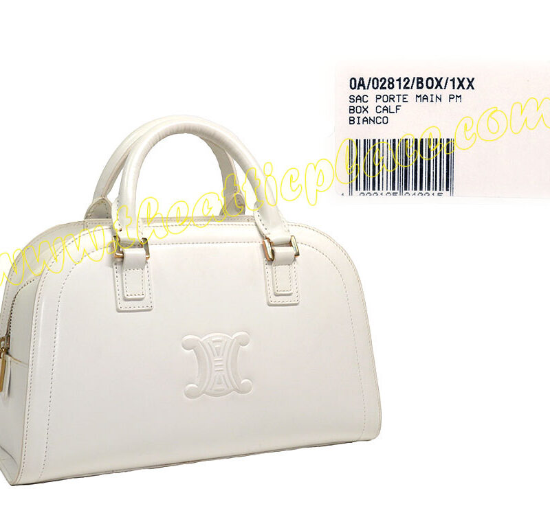 Celine White Vintage Box Calf Boston Tote Small-0