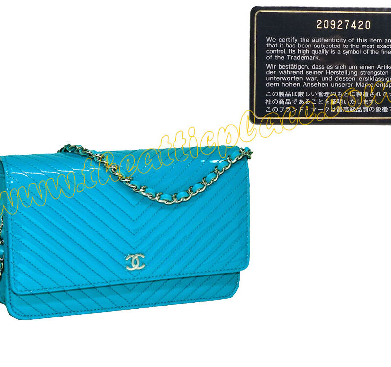 Chanel A33814Y Turquoise Patent 20927420 Wallet On Chain PHW-0