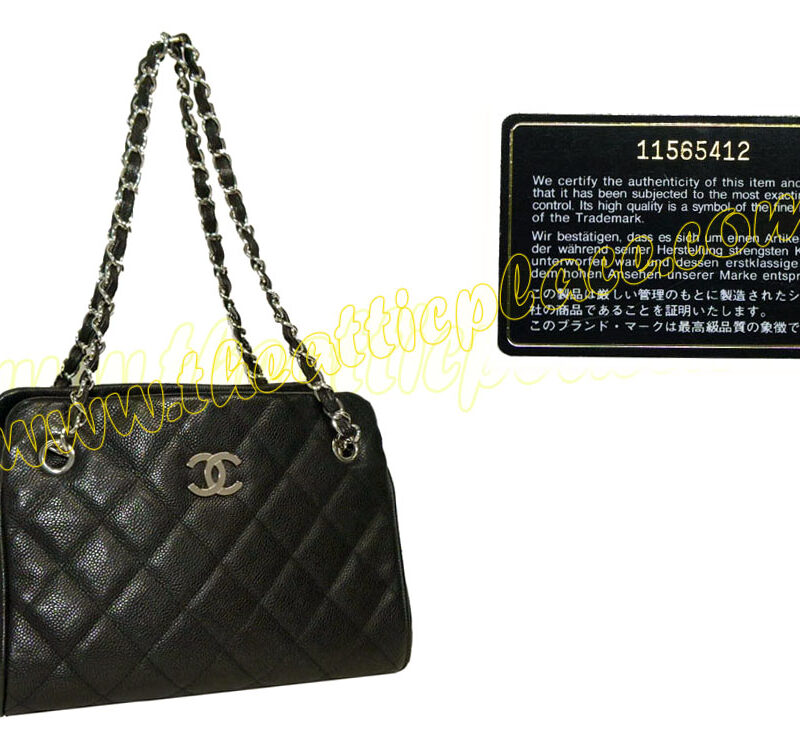 Chanel 11565412 Black Caviar Timeless Petit Shopping Tote Silver Hardware-0