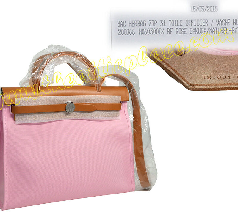 Hermes Herbag Zip 31cm Rose Sakura/ Natural Sable T Stamp-0