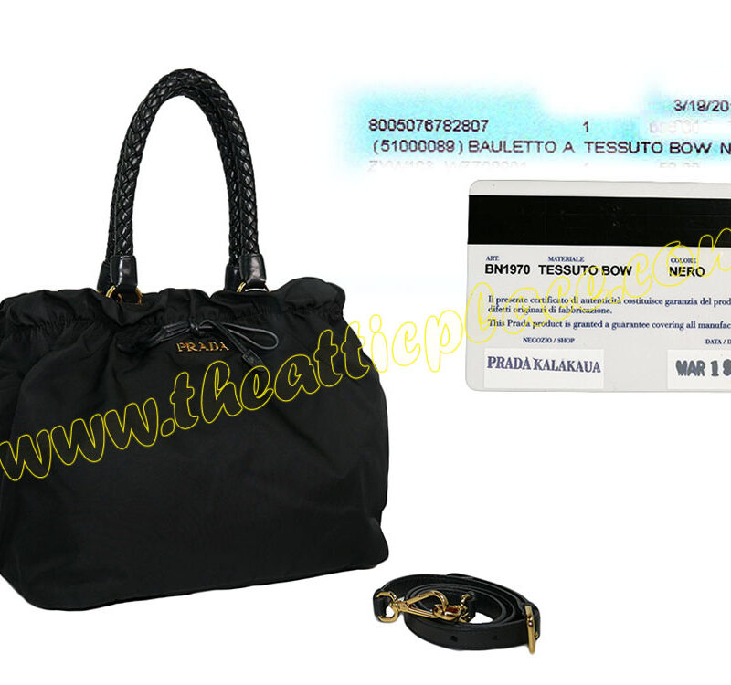 Prada BN1970 Tessuto Bow Black Tote W Strap-0