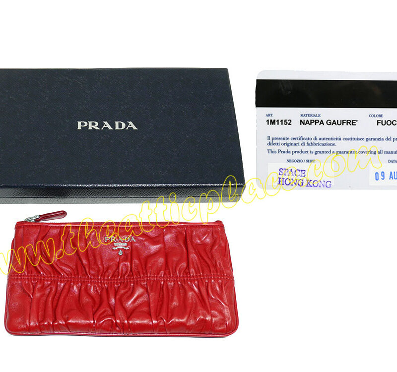 Prada 1M1152 Red Nappa Gaufre Fuoco Pouch-0