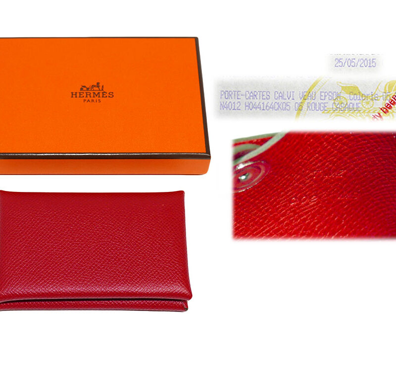 Hermes Calvi Epsom Rouge Casaque Card Holders T Stamp -0