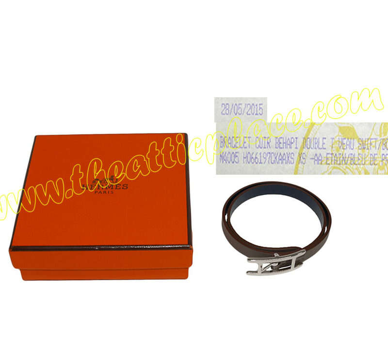 Hermes Behapi Be Happy Etain/ Bleu De Prusse Reversible Double Tour 'O' Stamp (Size XS)-0