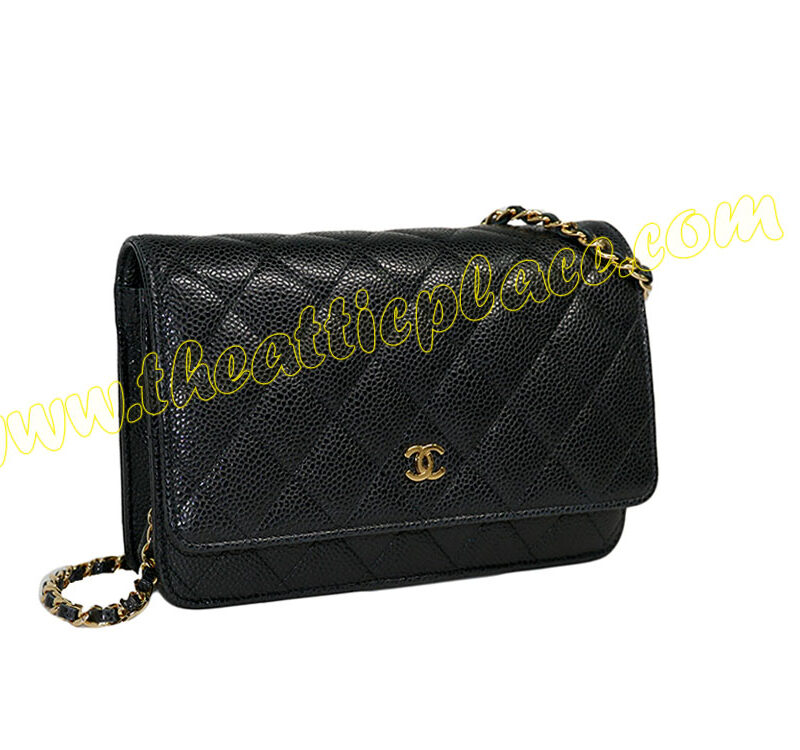 Chanel 19845428 Black Caviar Wallet On Chain Gold Hardware-0