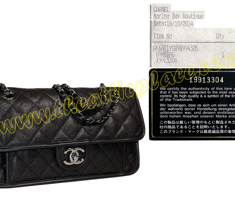 Chanel 19913304 Black Caviar Front Pocket Classic Flap Ruthenium Hardware-0