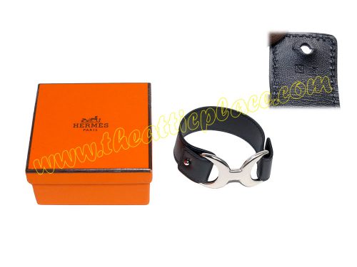 Hermes Black Pavane N Stamp ( Size L) Palladium Hardware Unisex Bracelet-0