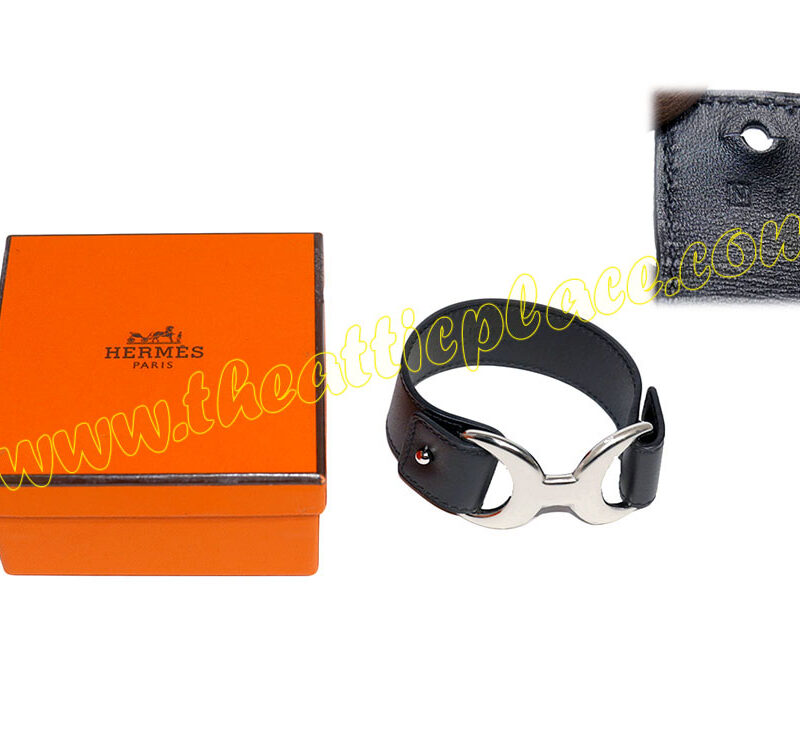 Hermes Black Pavane N Stamp ( Size L) Palladium Hardware Unisex Bracelet-0