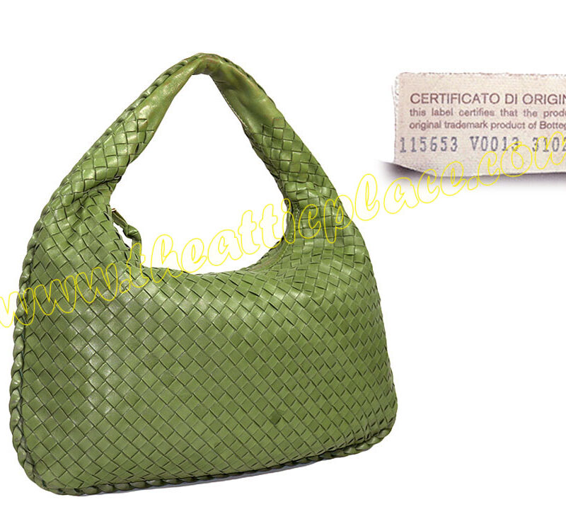 Bottega Veneta 115653 Olive Green Woven Hobo Small -0