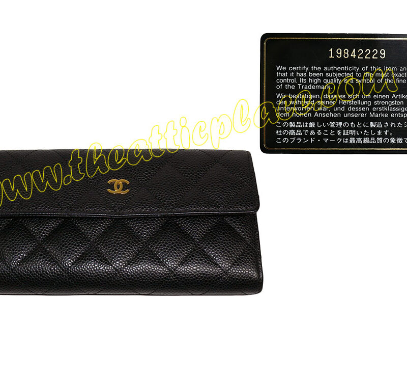 Chanel 19842229 Black Caviar A50096 Classic Flap 12 Cards Long Wallet Gold Hardware-0
