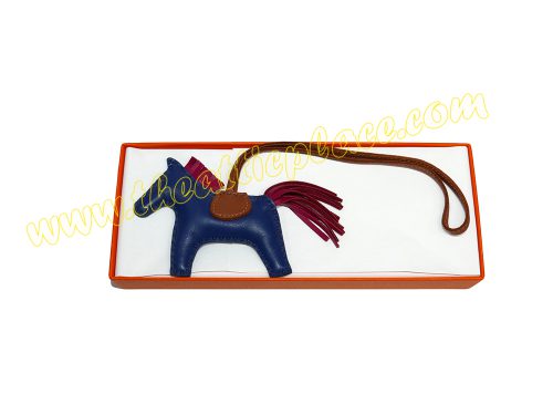 Hermes Rodeo PM Blue de malte/ Rubis /Fauve Horse Bag Charm -0
