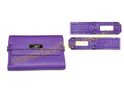 Hermes Parma Chevre Mysore Goatskin Compact Kelly Wallet P Stamp Silver Hardware-0