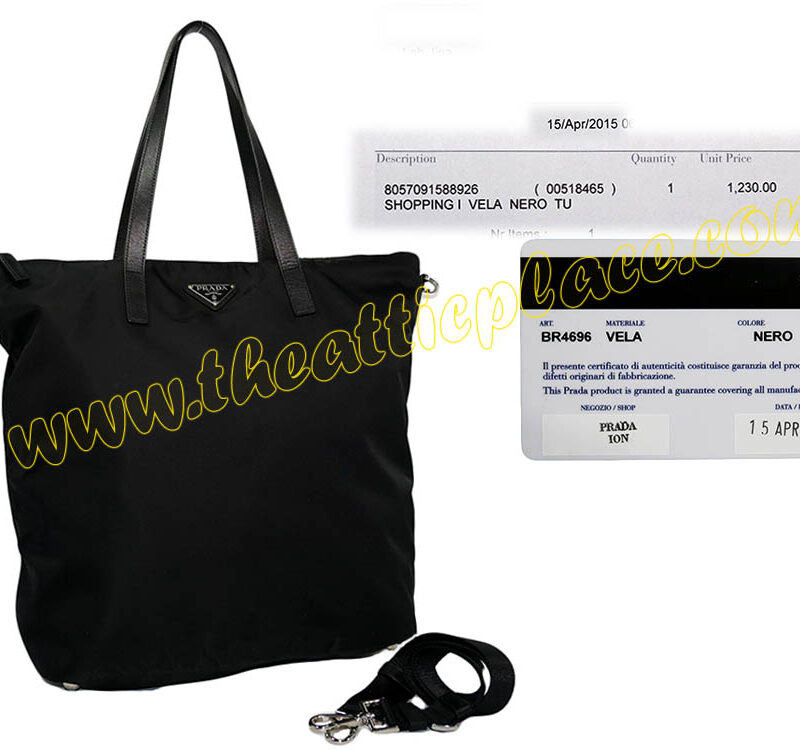 Prada BR4696 Black Nylon Shopping Tote w Shoulder Strap-0