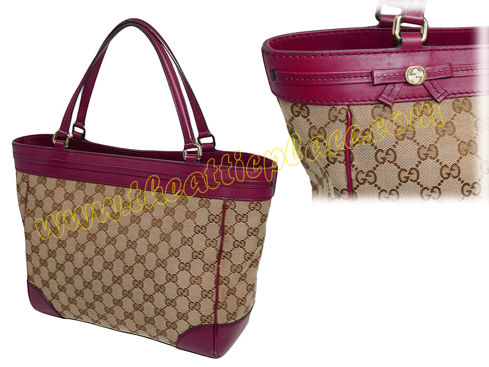 Gucci 257061 Cherry Trim w GG Canvas Mayfair Shopping Tote-36097