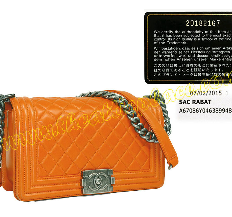 Chanel 20182167 Orange Lambskin Medium Boy Ruthenium Hardware-0