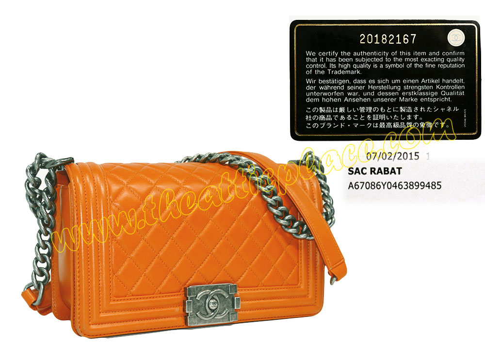 Chanel 20182167 Orange Lambskin Medium Boy Ruthenium Hardware-0