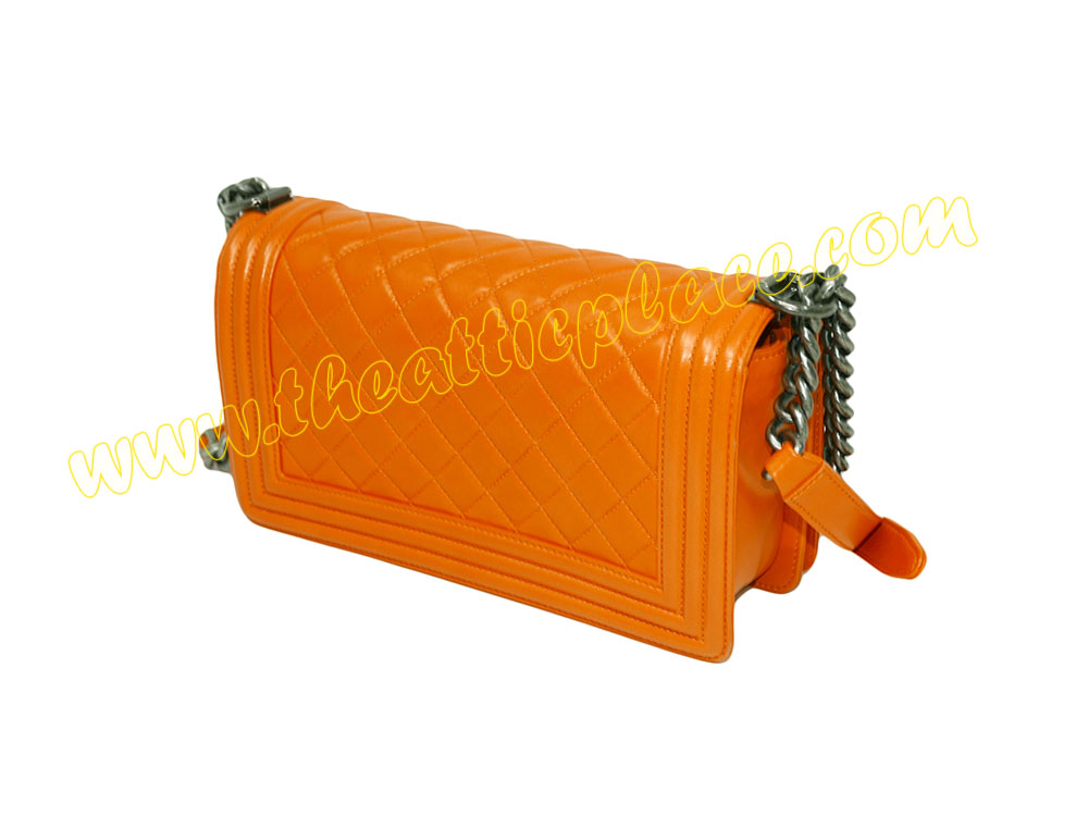 Chanel 20182167 Orange Lambskin Medium Boy Ruthenium Hardware-36211