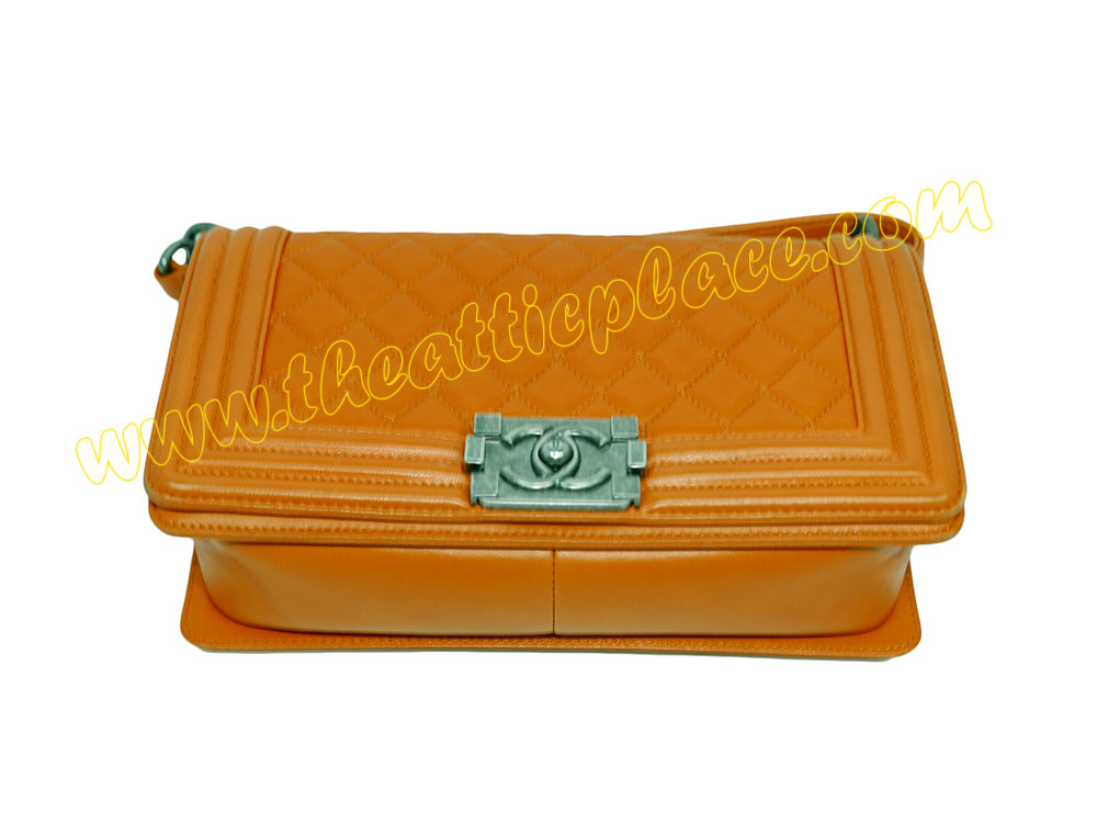 Chanel 20182167 Orange Lambskin Medium Boy Ruthenium Hardware-36208