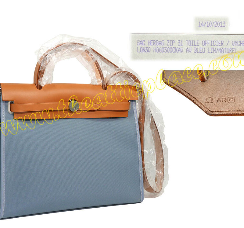 Hermes Herbag Zip 31 Toile Bleu Lin/ Natural Q Stamp Tote/ Shoulder/ Messenger Bag-0