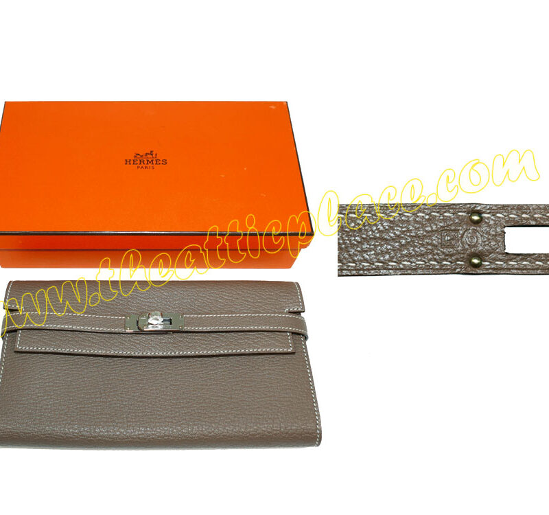 Hermes Kelly Wallet Etoupe Mysore Goatskin Q Stamp Palladium Hardware-0