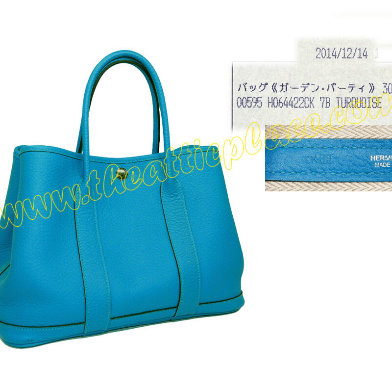 Hermes Garden Party TPM 30cm Turquoise R Stamp Tote-0