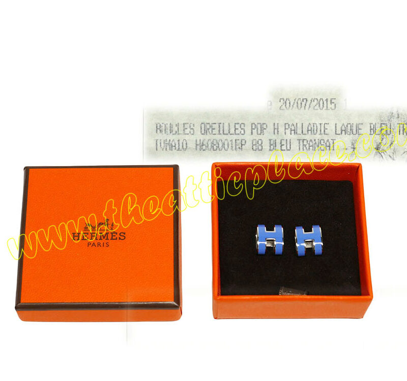 Hermes Pop H Blue Transat Lacquered Palladium Hardware Earring-0