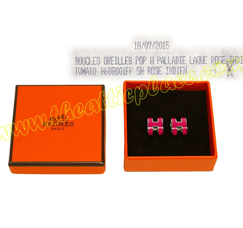 Hermes Pop H Rose Indien Laque Palladium Hardware Earring -0
