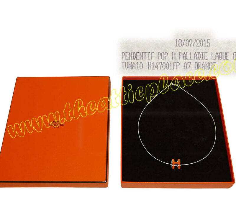 Hermes Pendent Pop H Laque Orange Paladium Hardware Necklace-0