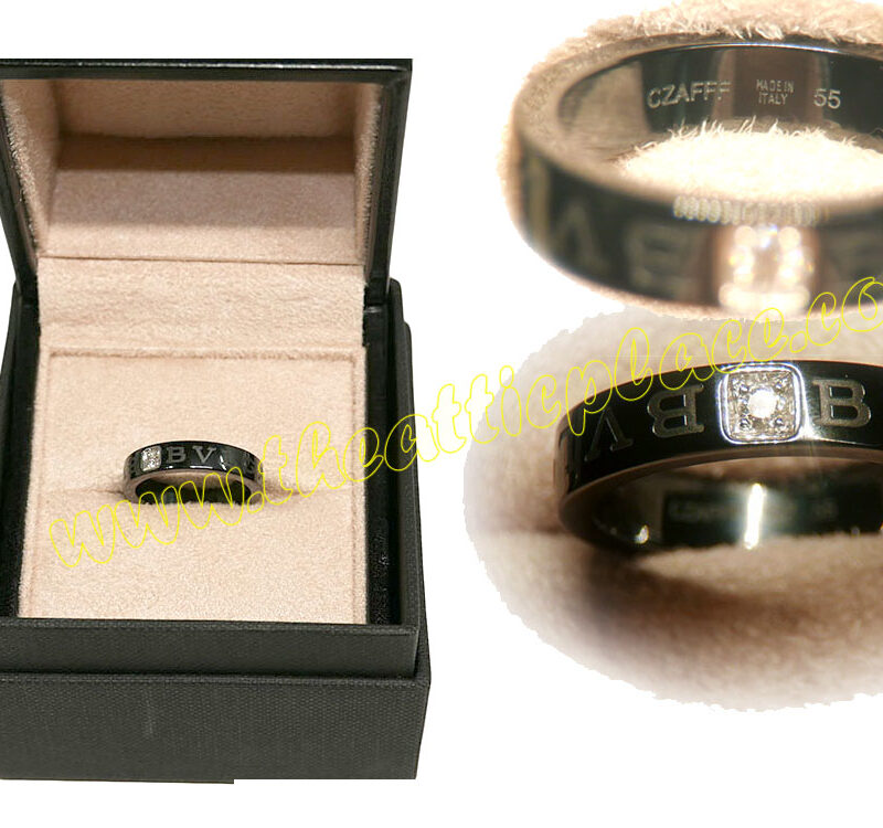 Bvlgari B.Zero1 Band Black Ceramic Size 55 w 1 Diamond Ring-0