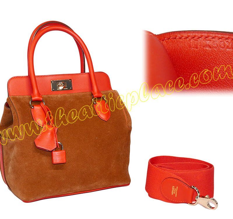 Hermes Toolbox 20 Limited Collection Capucine/ Gold Suede Leather R Stamp GHW-0