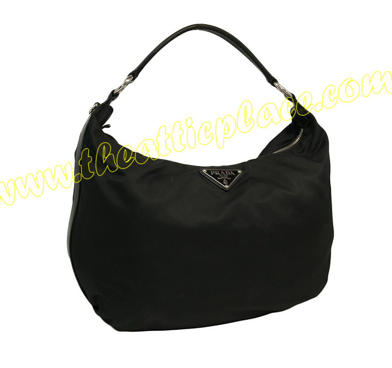 Prada Black Nylon Hobo Large Silver Hardware -0
