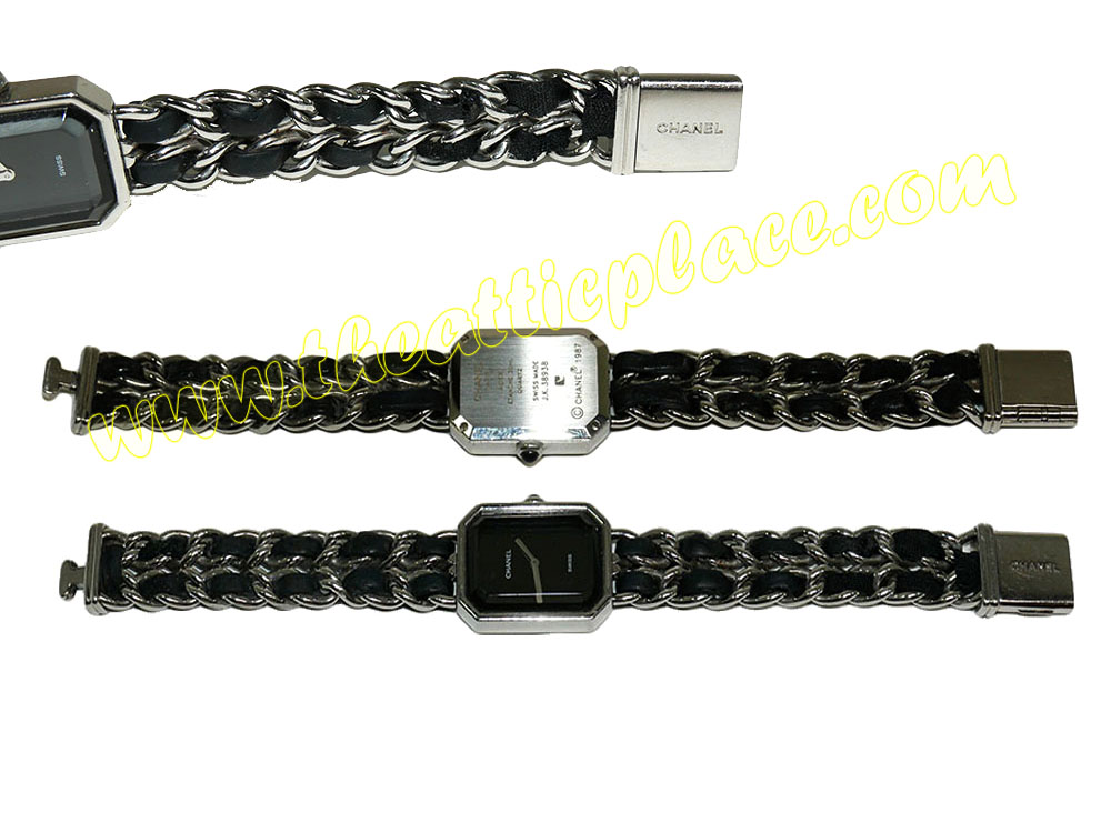 Chanel H0451M Watch Silver Chain with Black Leather JK38938 in Medium Size-37067