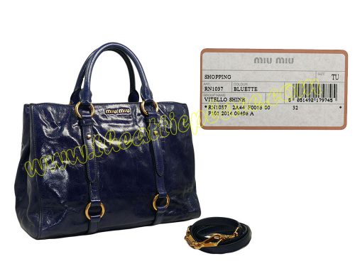 Miu Miu RN1037 Bluette Vitello Shine Shopping Tote w Strap-0