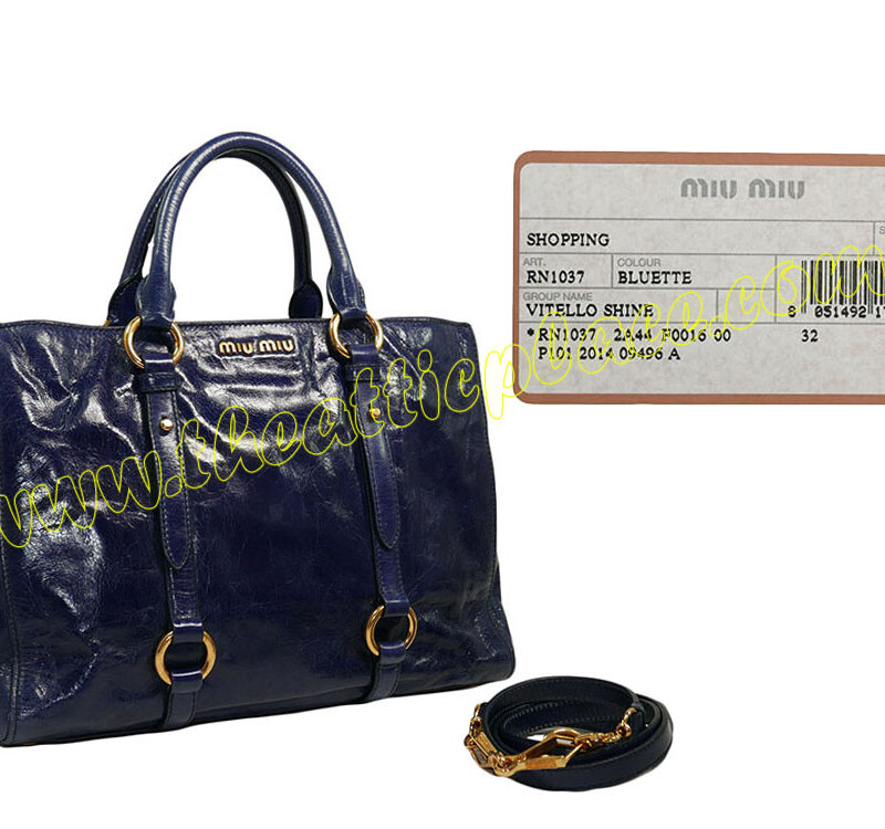 Miu Miu RN1037 Bluette Vitello Shine Shopping Tote w Strap-0
