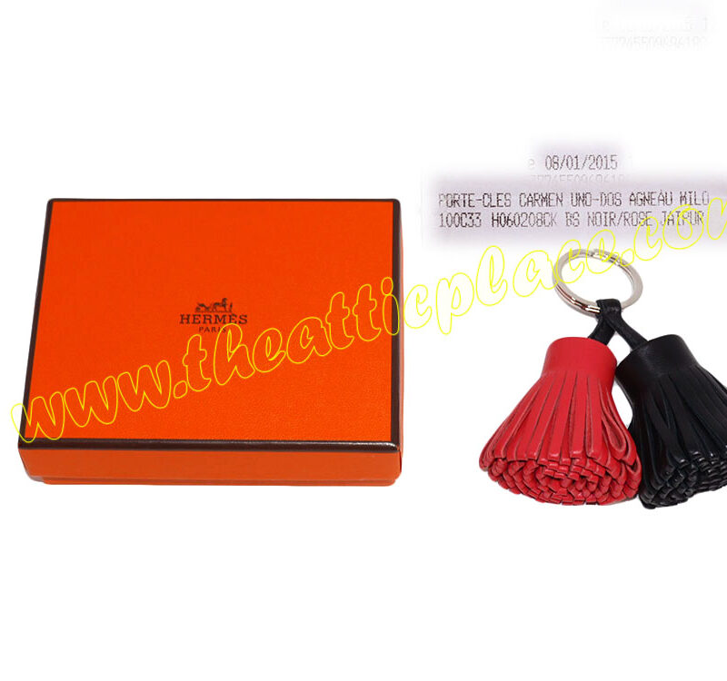 Hermes Carmen Duo Black / Rose Jaipur Key Ring / Bag Charm -0