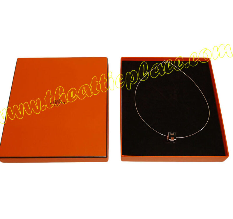 Hermes Pendentif Cage D H Plaque Rose Laque Black Necklace-0