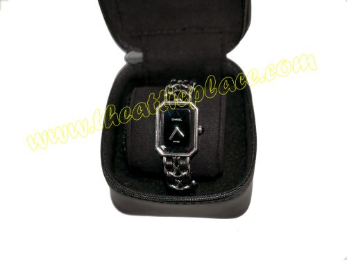 Chanel H0451M Watch Silver Chain with Black Leather JK38938 in Medium Size-37069
