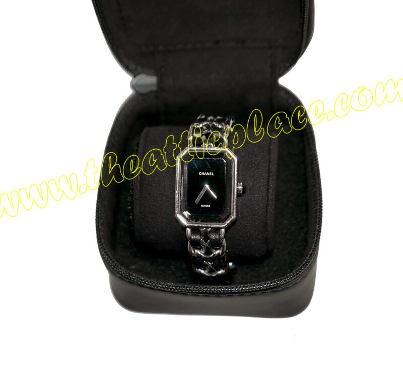 Chanel H0451M Watch Silver Chain with Black Leather JK38938 in Medium Size-37069