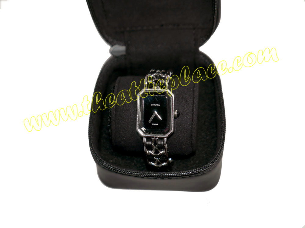 Chanel H0451M Watch Silver Chain with Black Leather JK38938 in Medium Size-37069