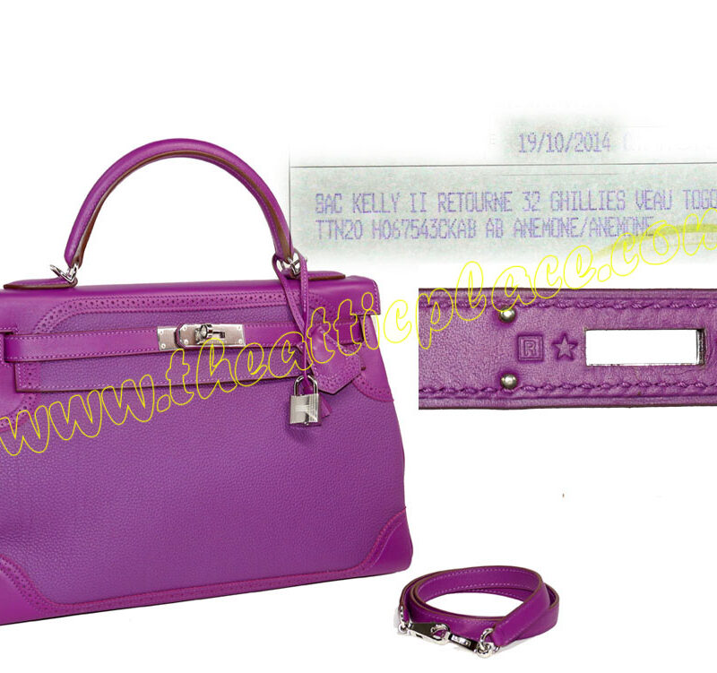Hermes Kelly 32 Ghillies bag Retourne Anemone Swift leather/Togo leather Silver hardware-0