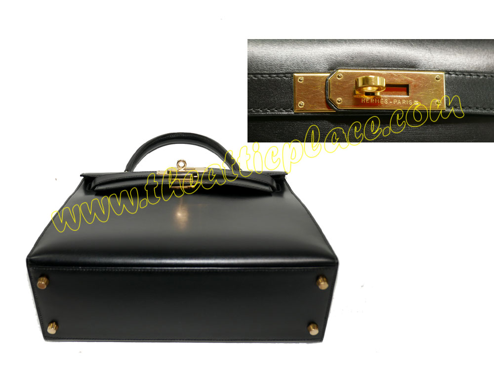 Hermes Kelly 28 Sellier Vintage A Stamp Black Box Leather Gold Hardware-36735