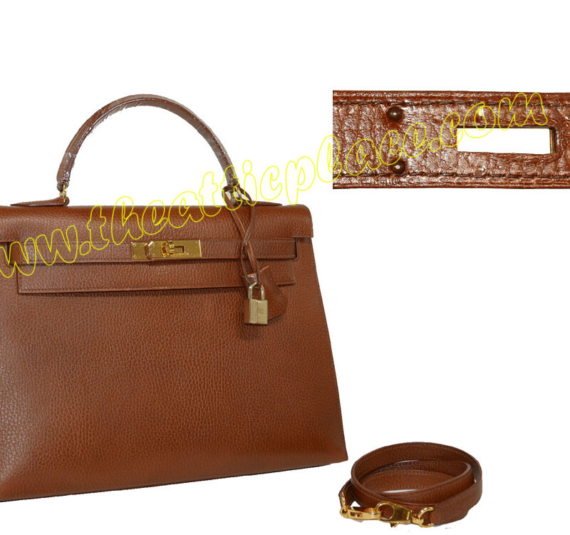 Hermes Kelly 32 Sellier Vintage Camel Ardennes Leather Z Circle Stamp Gold Hardware Shoulder Bag-0