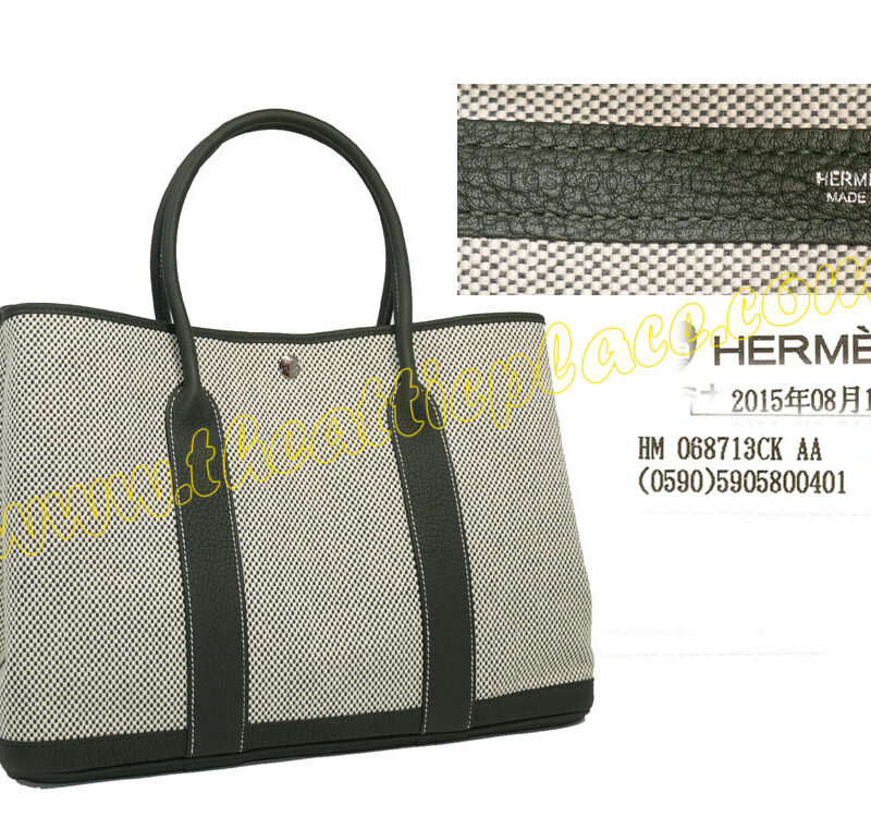 Hermes Garden Party 36cm Olive Green/ Beige Canvas T Stamp Document Bag-0