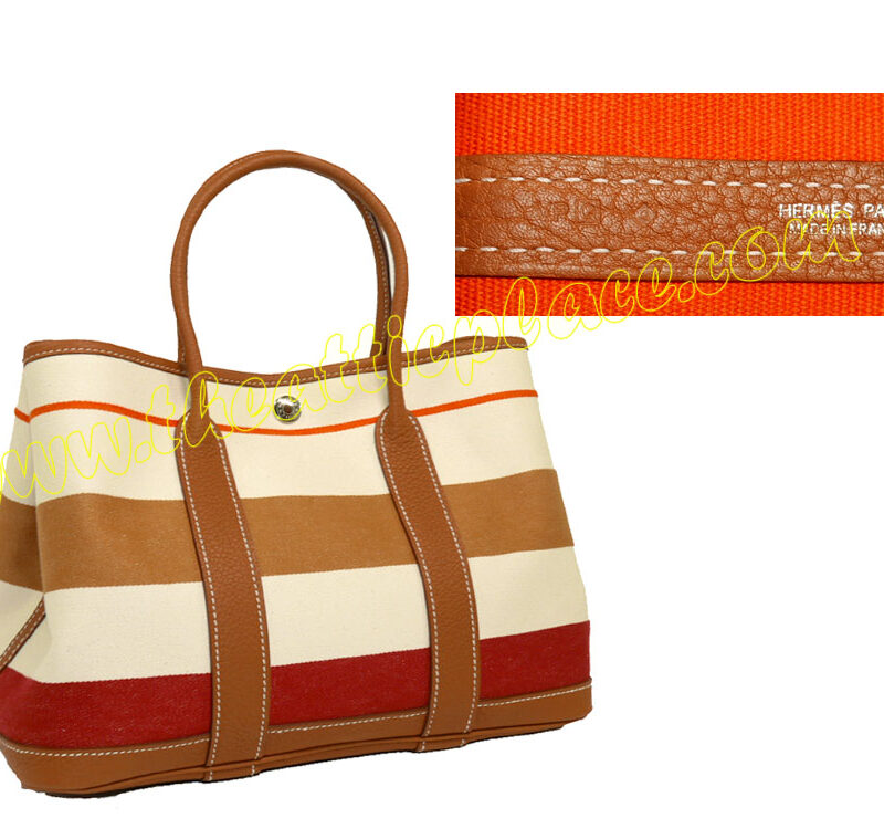 Hermes Garden Party 30cm Stamp Multicolor/ Colorful Horizontal Lines Canvas Tote-0
