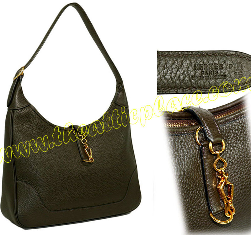 Hermes Trim 31cm Stamp Olive Green Togo Gold Hardware Hobo Shoulder Bag-0