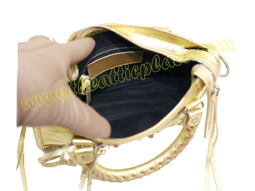 Balenciaga 300295 Gold Metallic Giant 12 Classic Mini City Cross Body Motorcycle Bag -36714