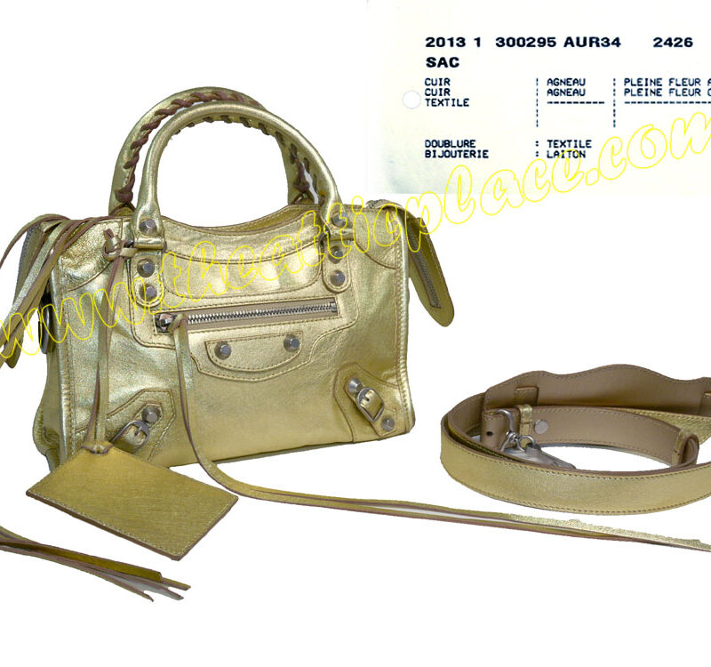 Balenciaga 300295 Gold Metallic Giant 12 Classic Mini City Cross Body Motorcycle Bag -0