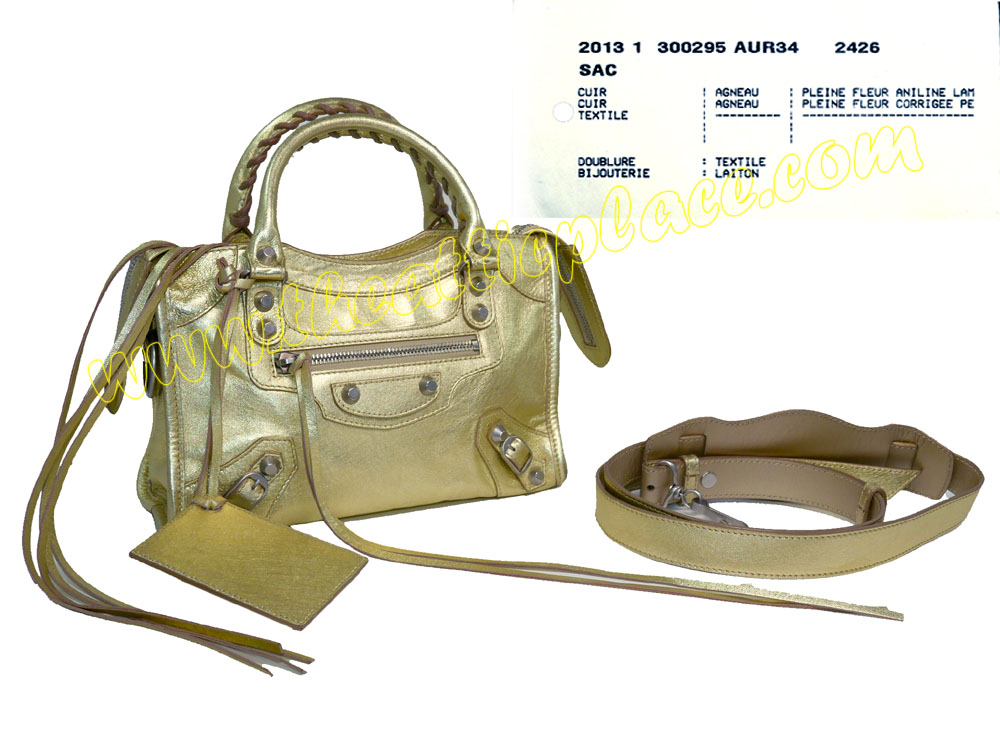 Balenciaga 300295 Gold Metallic Giant 12 Classic Mini City Cross Body Motorcycle Bag -0